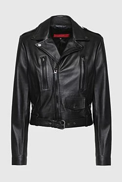 Black genuine leather jacket for women