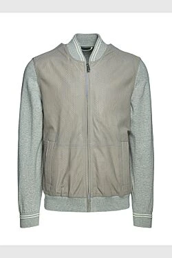 Beige wool and genuine leather jacket for men