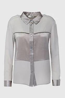 Women's blouse with contrasting inserts gray