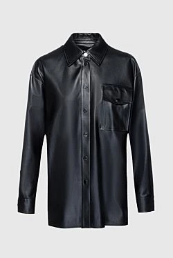 Women's leather shirt with pocket black