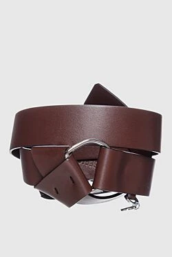 Brown leather belt with logo pendant