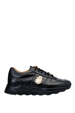 Black leather sneakers for men