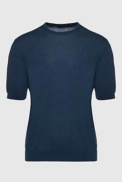 Short sleeve jumper in silk and cotton blue for men