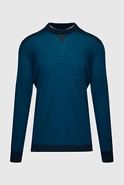 Кашеміровий джемпер синього кольору з контрастними налокітниками