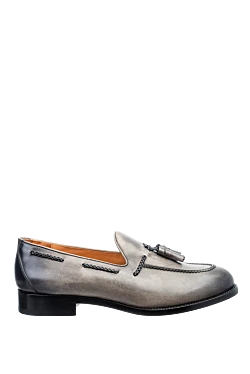 Gray leather loafers for men