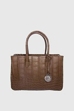 Women's rectangular large brown bag made of textured leather