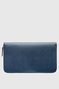 Men's clutch bag made of genuine leather blue