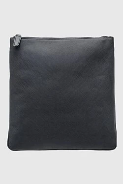 Black genuine leather shoulder bag for men