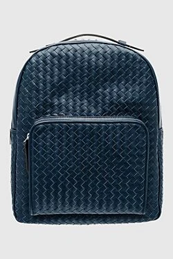 Blue leather backpack for men