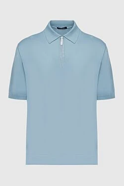 Поло из шелка и кожи крокодила голубое мужское