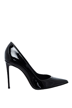 Women's black leather pumps with high heels