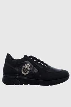 Black leather sneakers for men