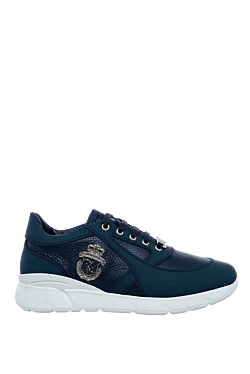 Blue leather sneakers for men