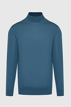 Men's jumper with a high stand-up collar made of wool, blue