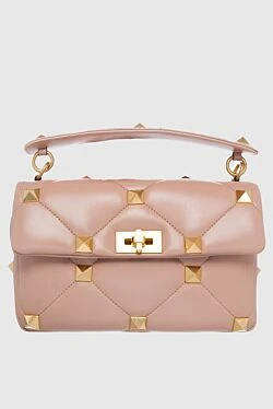 Beige leather bag for women