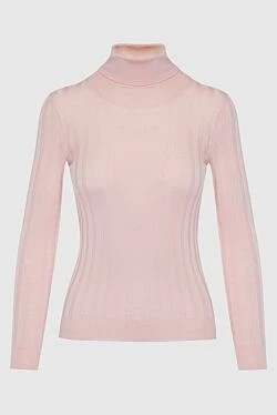 Pink wool womens turtleneck with wide ribbing