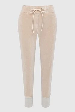 Women's beige cotton and polyamide trousers