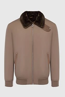 Jacket with fur in nylon and leather beige for men