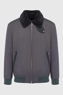 Jacket with fur in nylon and leather gray for men