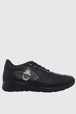 Black leather sneakers for men