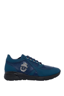 Blue leather sneakers for men