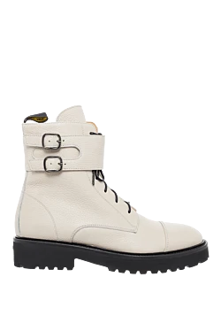 Women's white leather boots with chunky soles and buckles