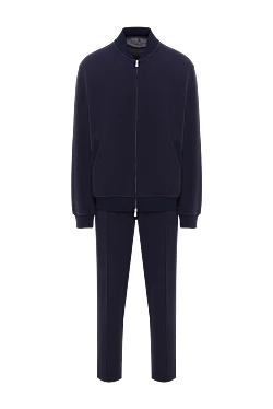 Комфортный спортивный костюм прямого кроя темно синего цвета