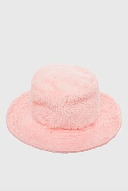 Pink women's hat with fur and ties