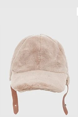 Beige cotton and leather cap for women