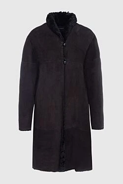 Black sheepskin coat made of natural fur and leather