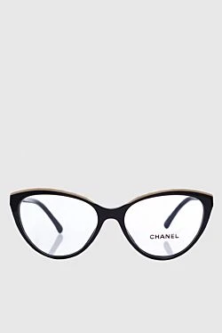 Women's glasses frame black with beige insert and logo