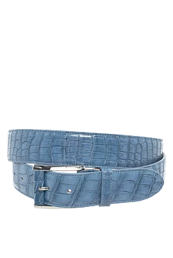 Blue crocodile leather belt for men