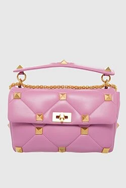 Pink leather bag for women