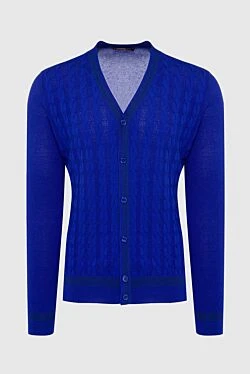 Men's cardigan made of cotton and silk blue