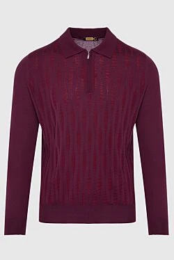 Long-sleeved polo from silk and cashmere burgundy for men