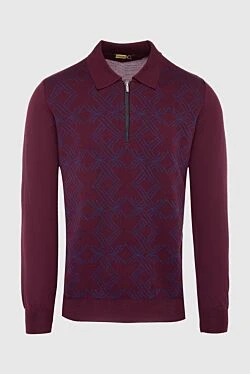 Long-sleeved polo from silk and cashmere burgundy for men