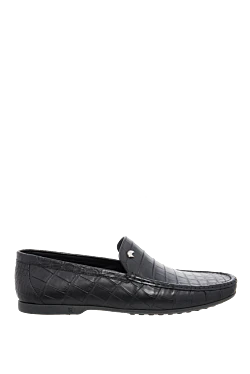 Лоферы из натуральной кожи крокодила черные с гибкой подошвой