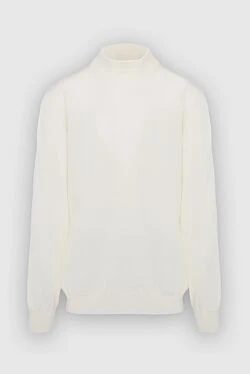 Men's jumper with a high stand-up collar made of wool white