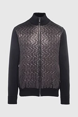 Men's cardigan made of cashmere, natural fur and genuine leather, black