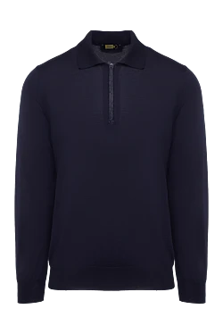 Long sleeve polo from silk, cashmere and crocodile leather blue men's