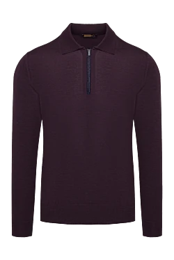 Long-sleeved polo from silk, cashmere and crocodile leather in burgundy.