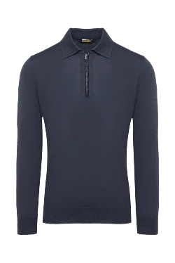 Long sleeve polo from silk, cashmere and crocodile leather blue men's