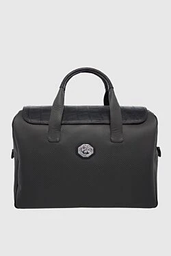 Black leather and carbon fiber travel bag for men