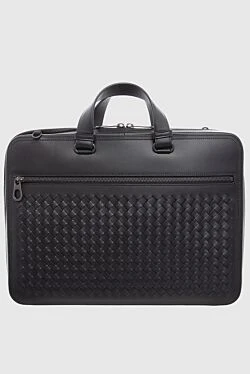 Black leather briefcase for men