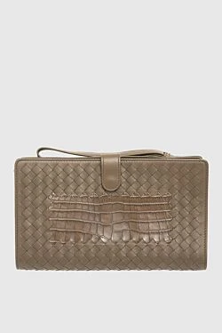 Men's clutch bag made of genuine leather and crocodile skin green