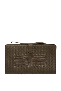 Men's clutch bag made of genuine leather and crocodile leather green