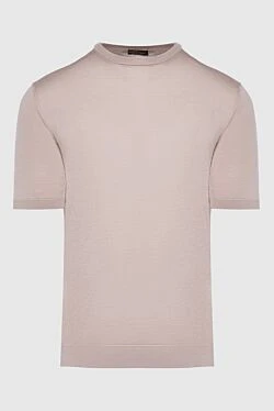 Beige silk short sleeve jumper for men