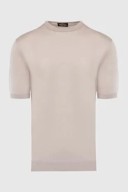 Beige men's short sleeve silk and cotton jumper