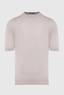 Beige men's short sleeve silk and cotton jumper