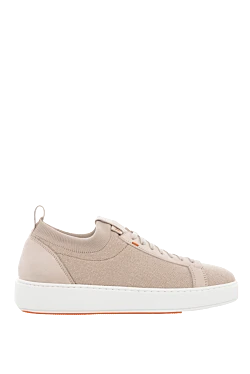 Beige leather and textile sneakers for women